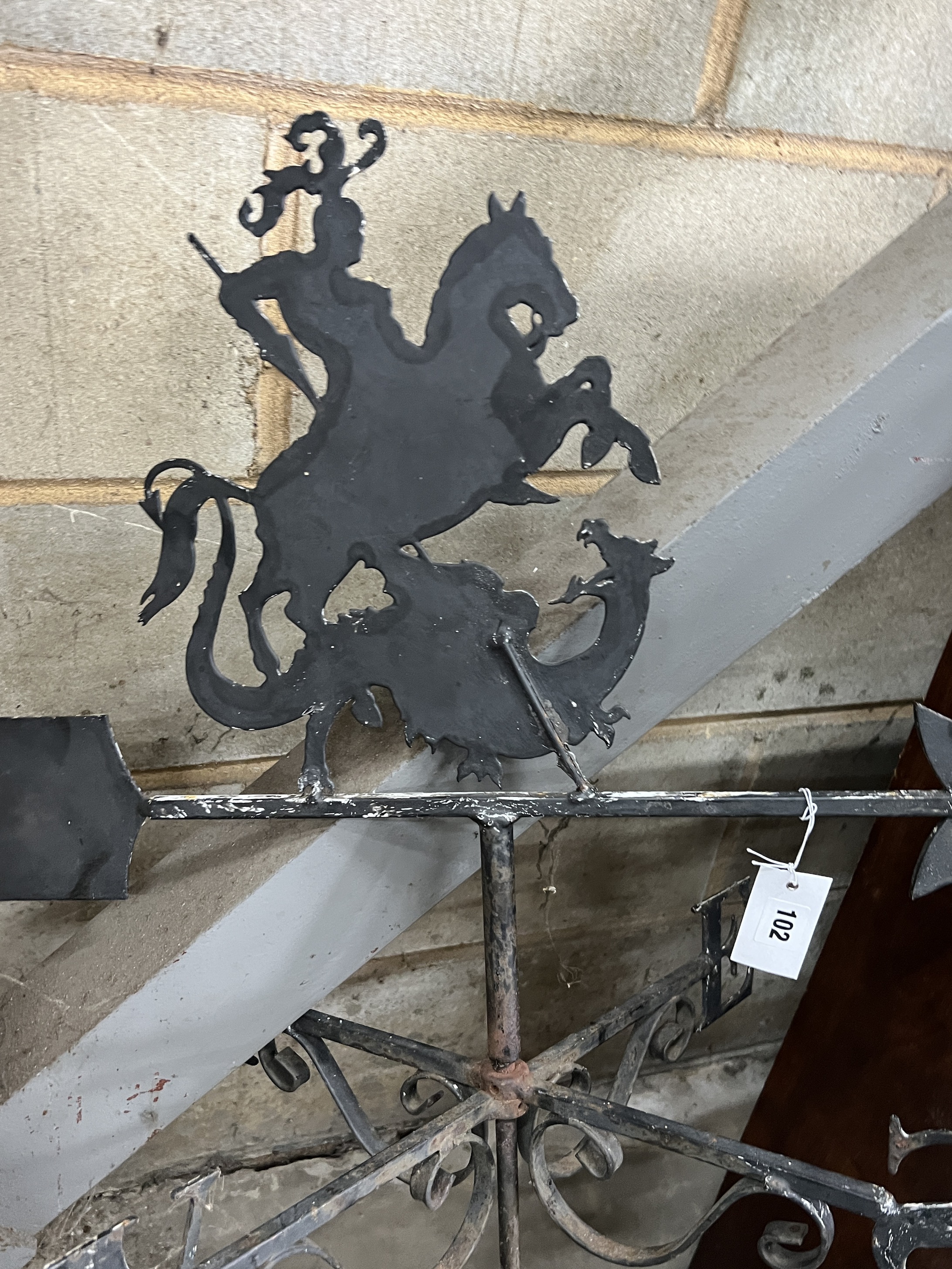 A wrought iron George and the Dragon weather vane, height 100cm